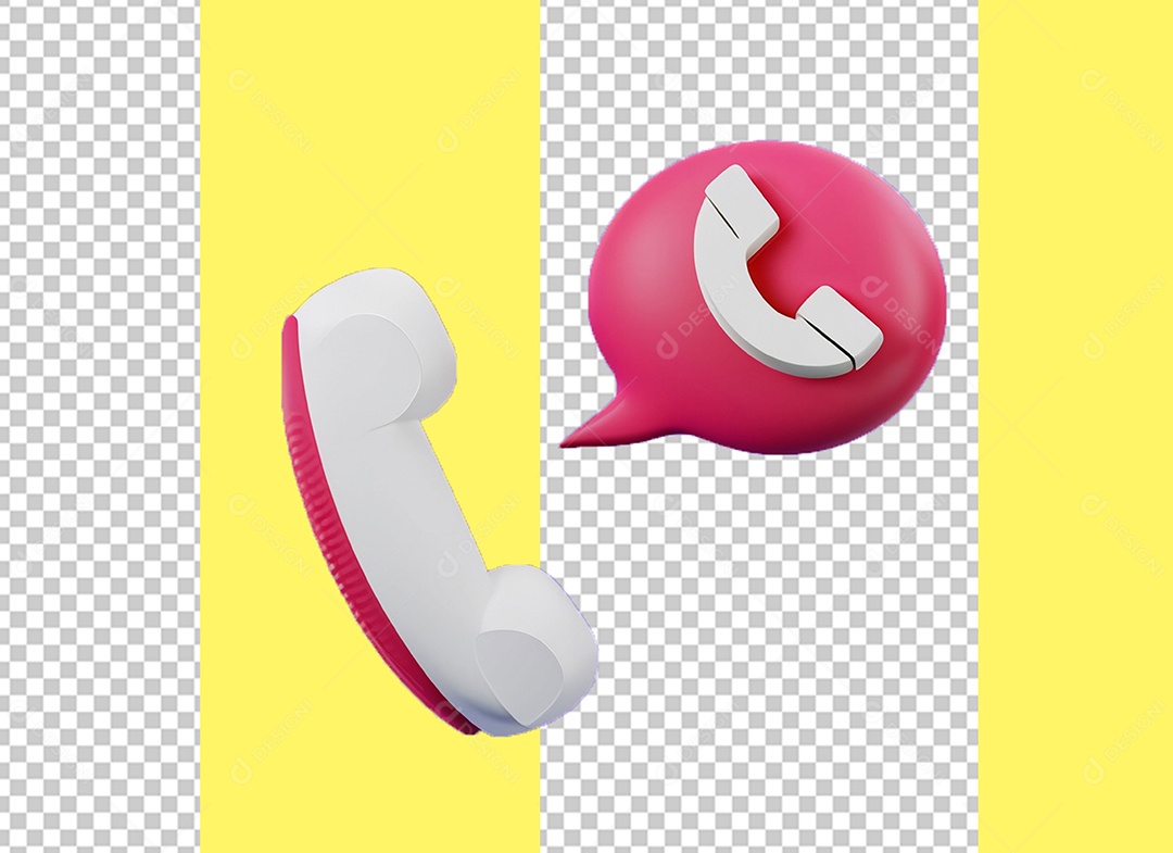Ícone de Telefone Rosa e Branco Elemento 3D para Composição PSD