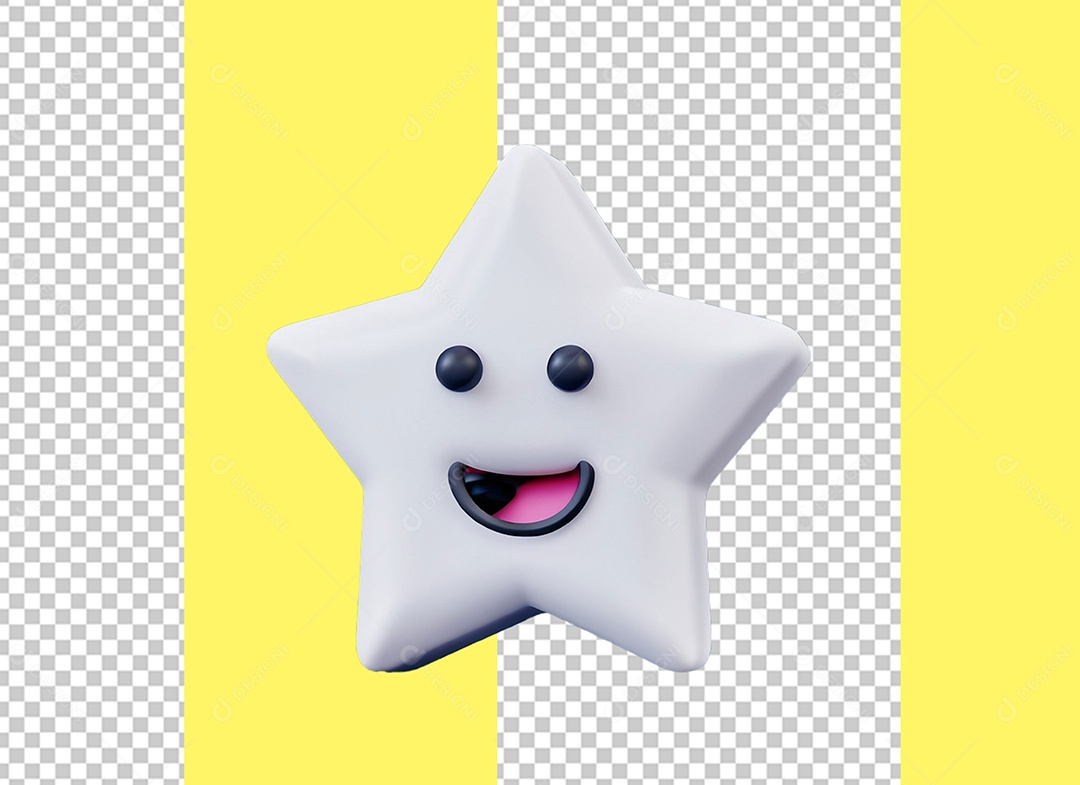 Estrela Branca com Rosto Cartoon Elemento 3D para Composição PSD