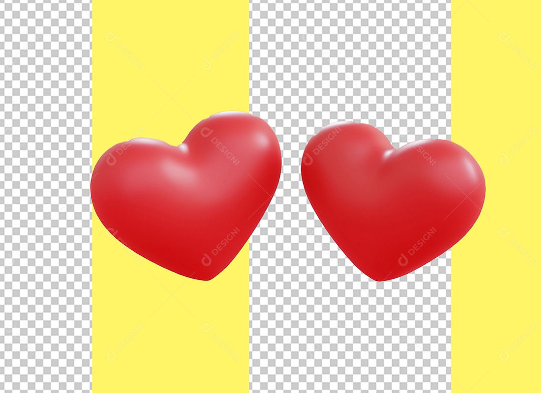 Corações Vermelho Elemento 3D para Composição PSD