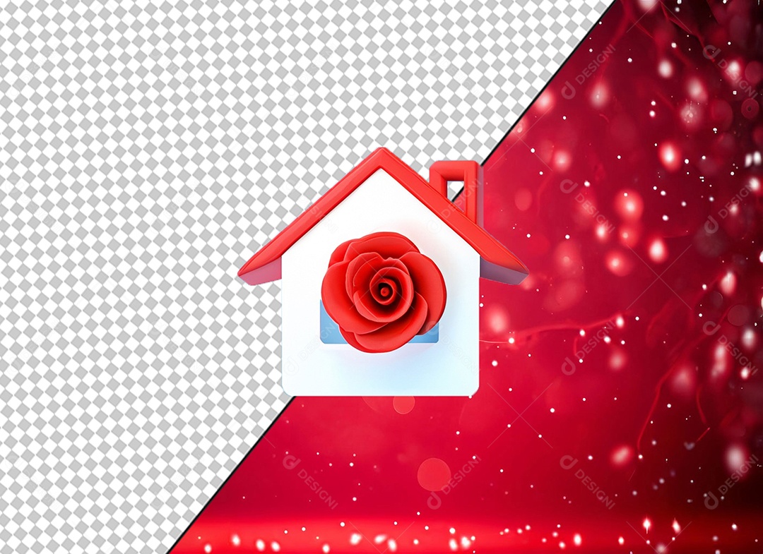 Imobiliária Casa Branca com Rosa Vermelha Elemento 3D para Composição PSD
