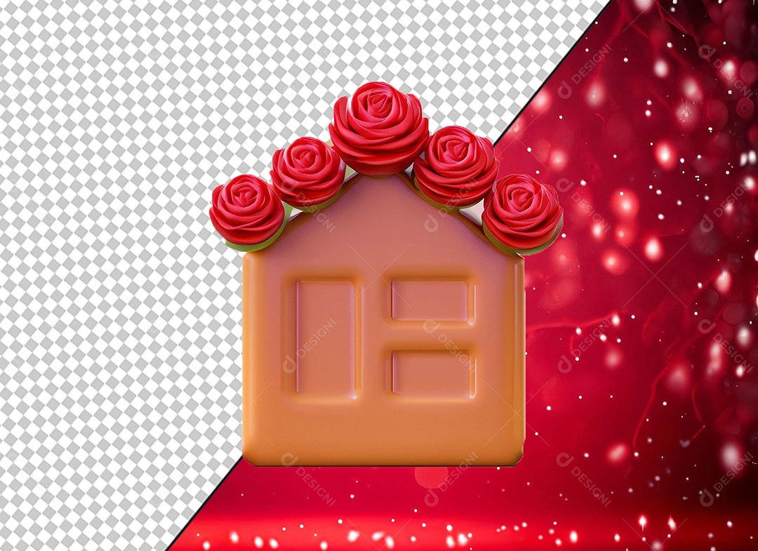 Imobiliária Casa Laranja com Rosas Vermelhas Elemento 3D para Composição PSD