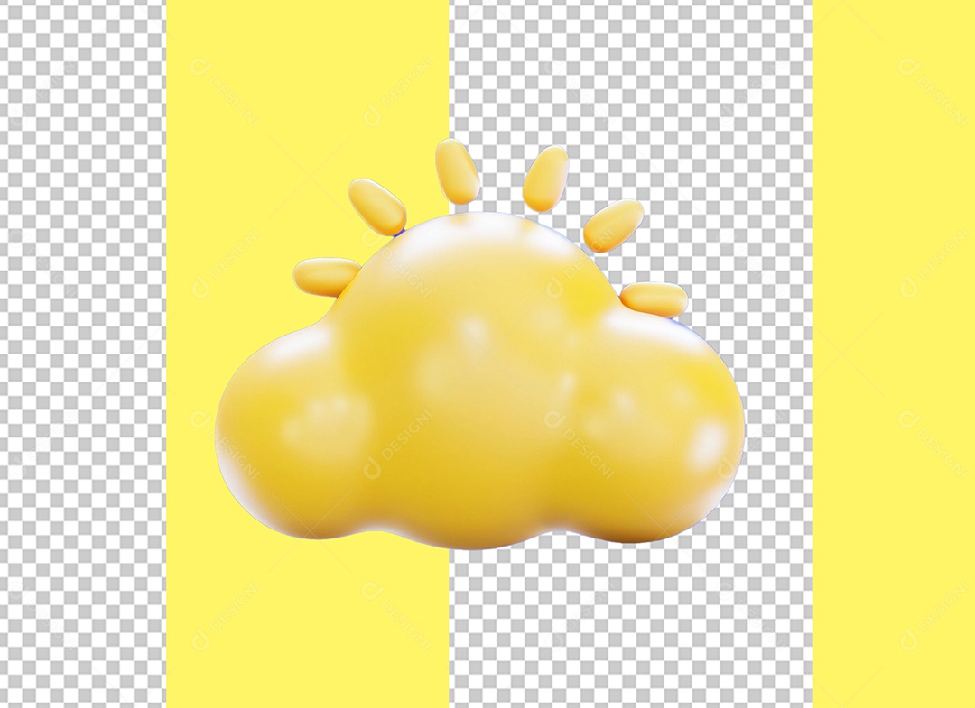 Nuvem Amarela Elemento 3D para Composição PSD