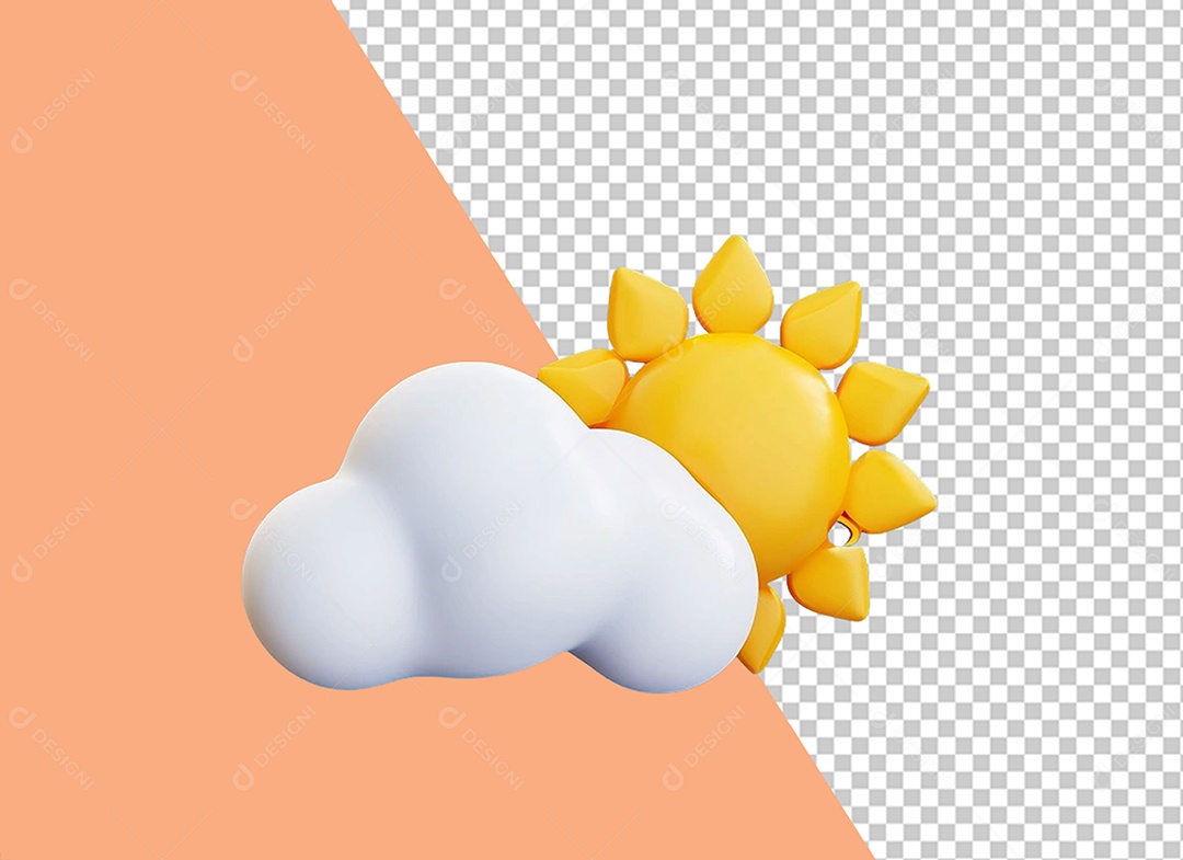 Nuvem e Sol Elemento 3D para Composição PSD