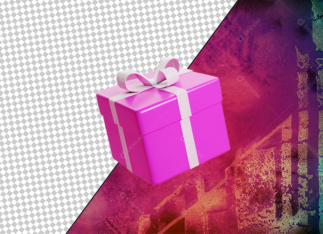 Caixa de Presente Rosa Elemento 3D para Composição PSD