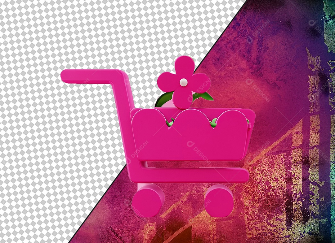 Carrinho de Compras Rosa Elemento 3D para Composição PSD