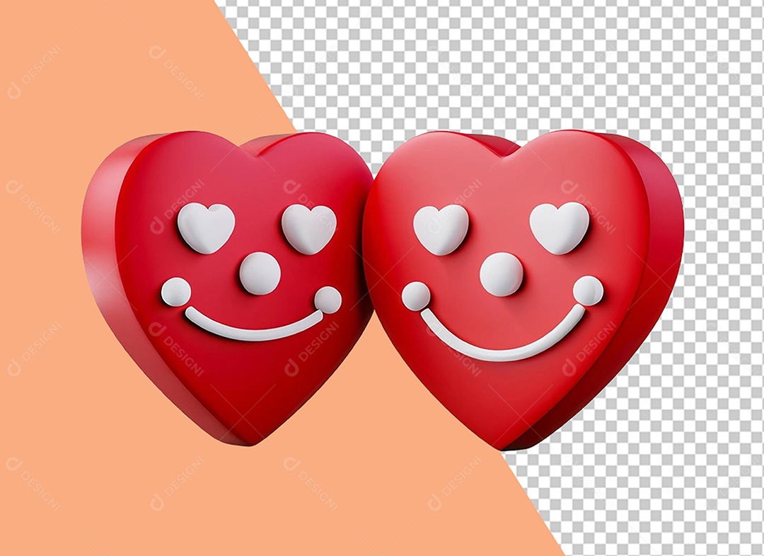 Corações Vermelho e Branco Elemento 3D para Composição PSD