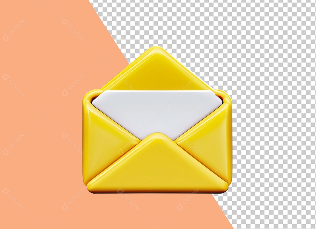 Envelope Aberto Mensagem Email Elemento 3D Amarelo para Composição PSD