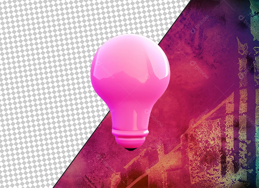 Lâmpada de Ideia Rosa Elemento 3D para Composição PSD