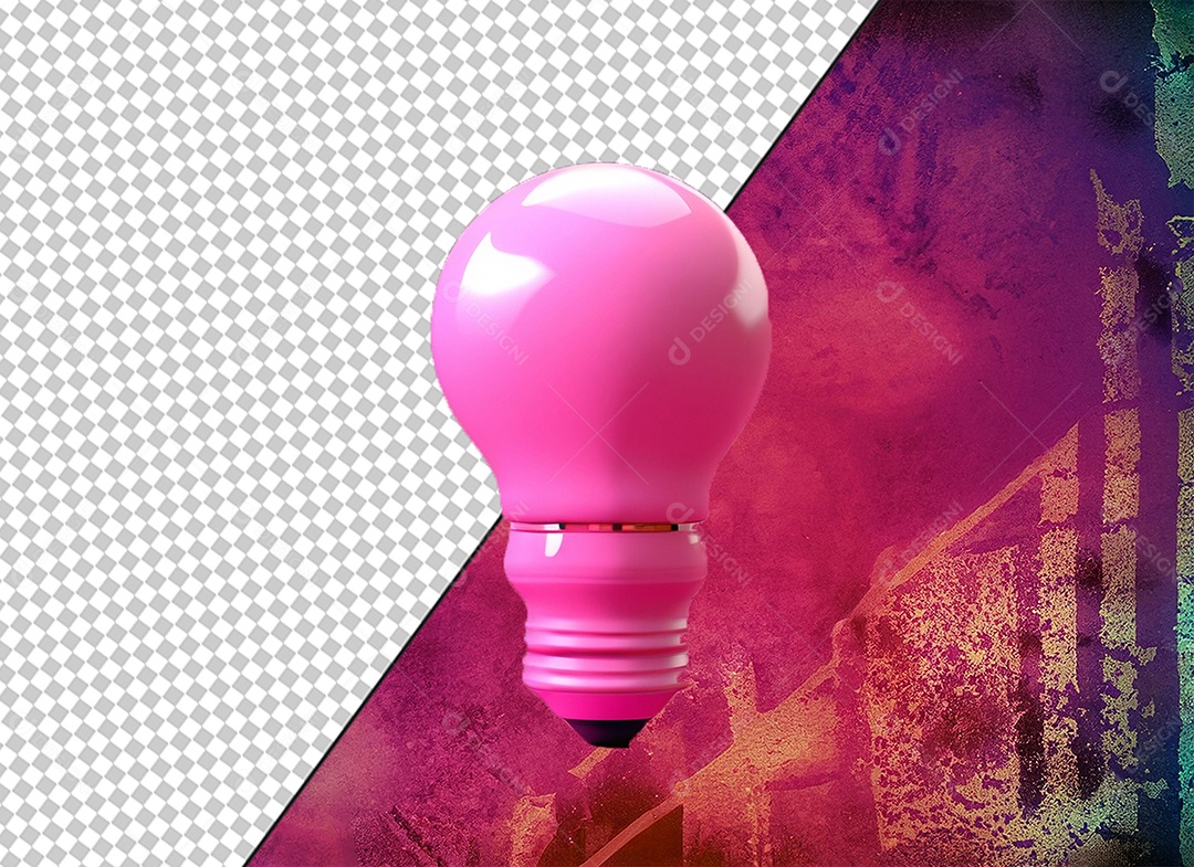 Lâmpada de Ideia Rosa Elemento 3D para Composição PSD