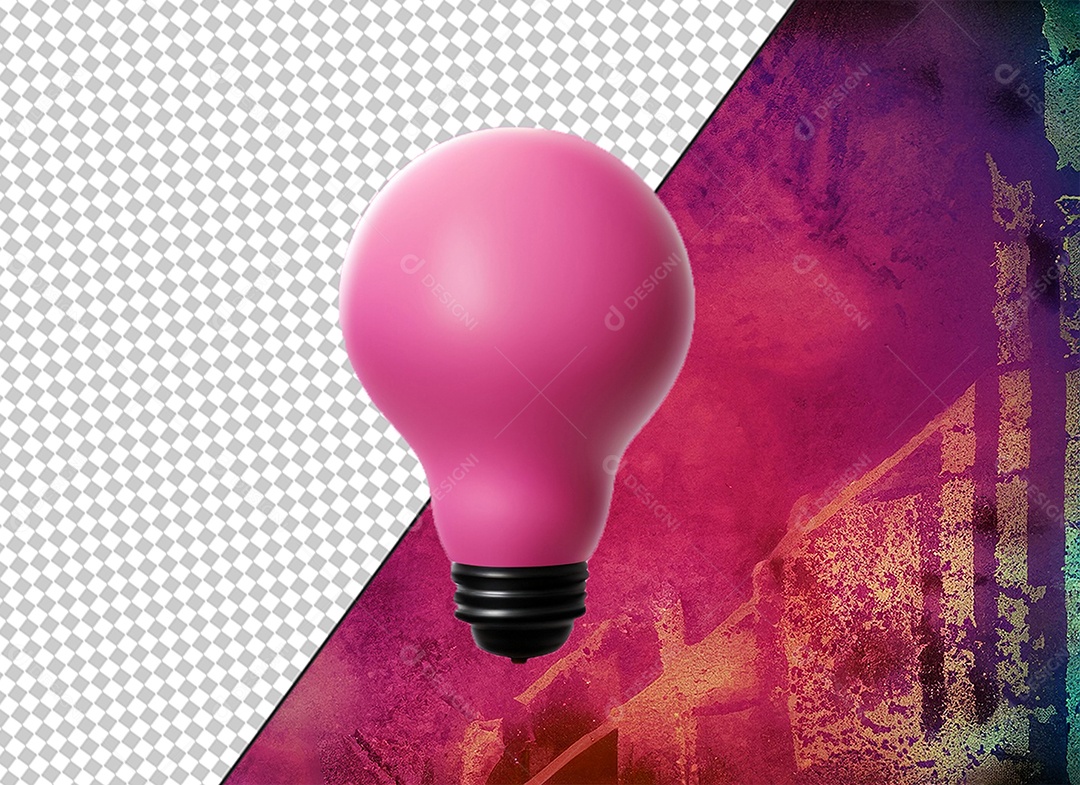 Elemento 3D Lâmpada de Ideia Rosa para Composição PSD