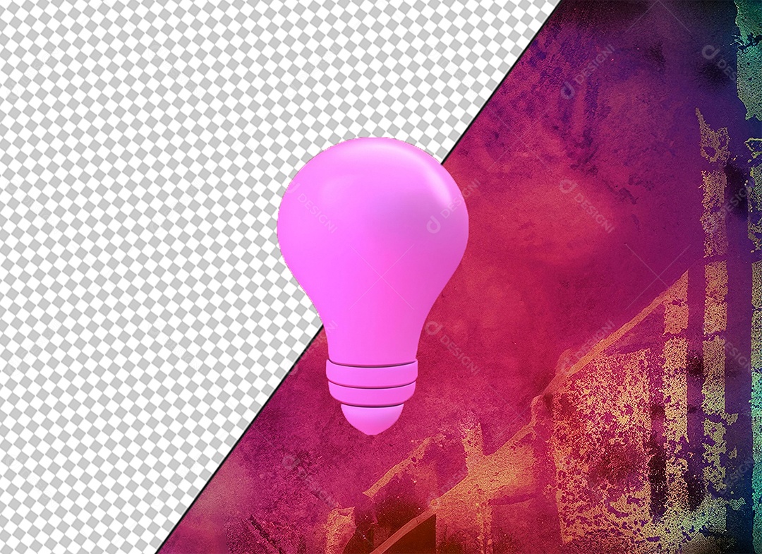 Elemento 3D Lâmpada de Ideia Rosa para Composição PSD