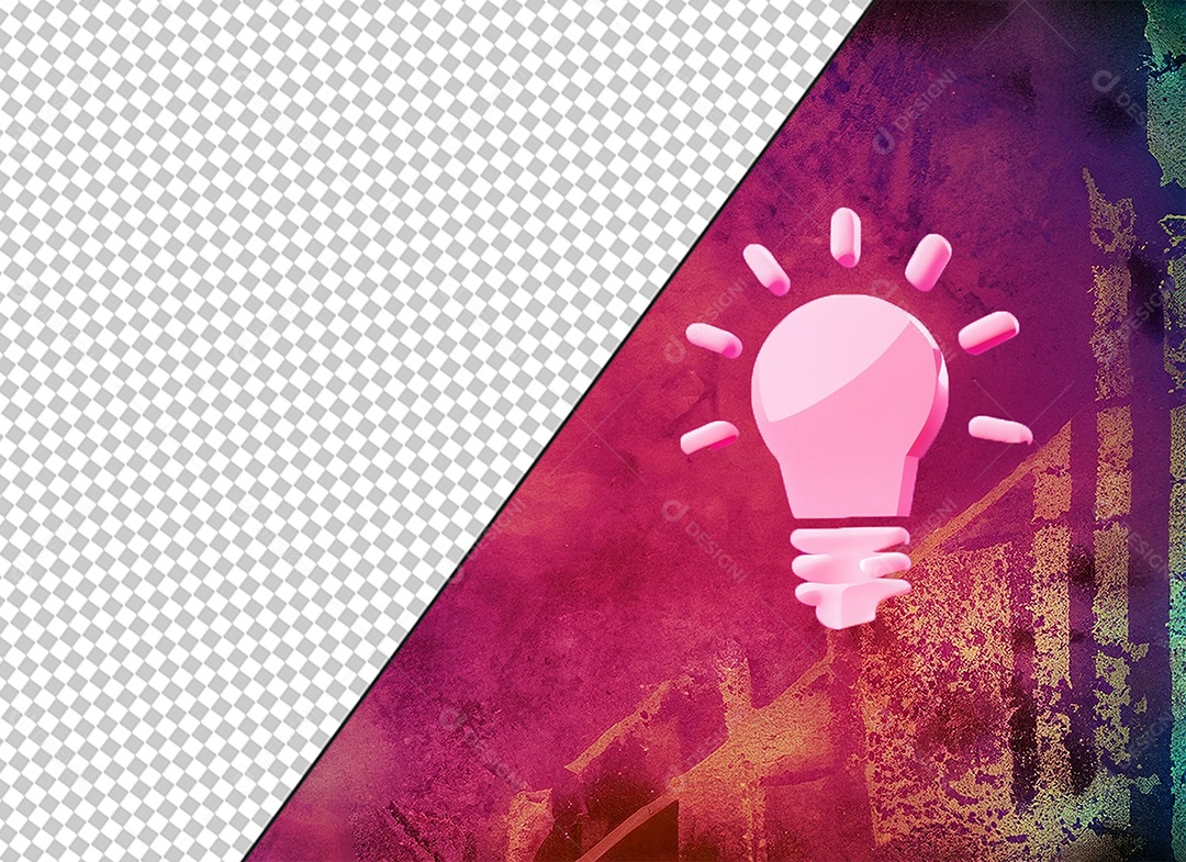 Elemento 3D Lâmpada de Ideia Rosa para Composição PSD