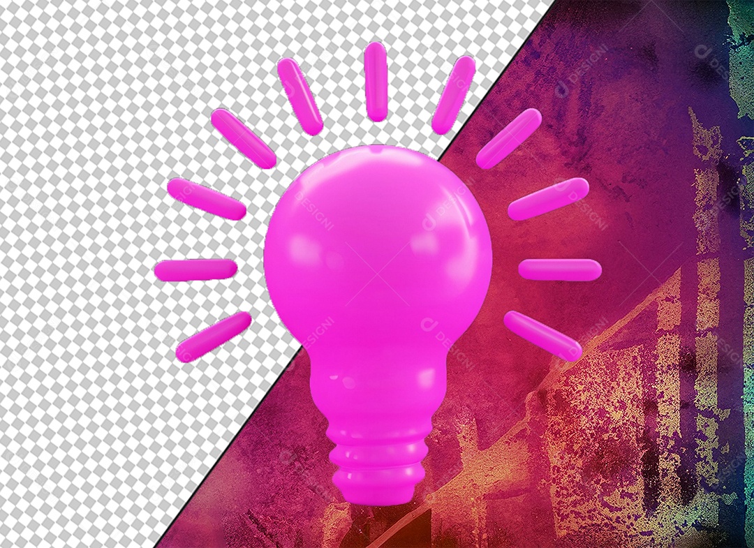 Lâmpada de Ideia Rosa Elemento 3D para Composição PSD