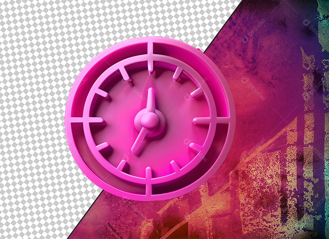 Despertador Alarme Relógio Rosa Preto e Branco Elemento 3D para Composição PSD