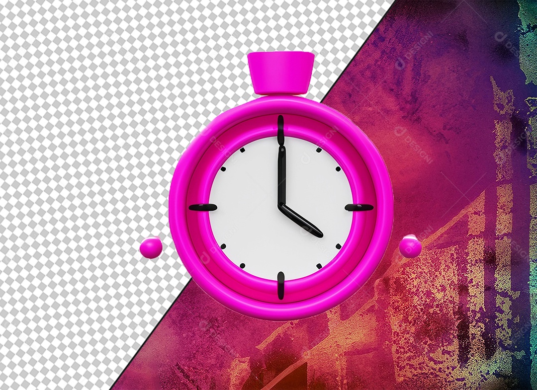 Despertador Alarme Relógio Rosa Preto e Branco Elemento 3D para Composição PSD