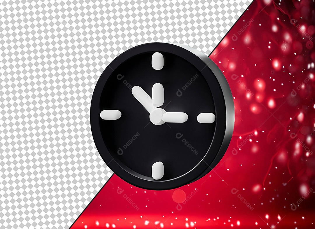 Elemento 3D Despertador Alarme Relógio Preto e Branco para Composição PSD