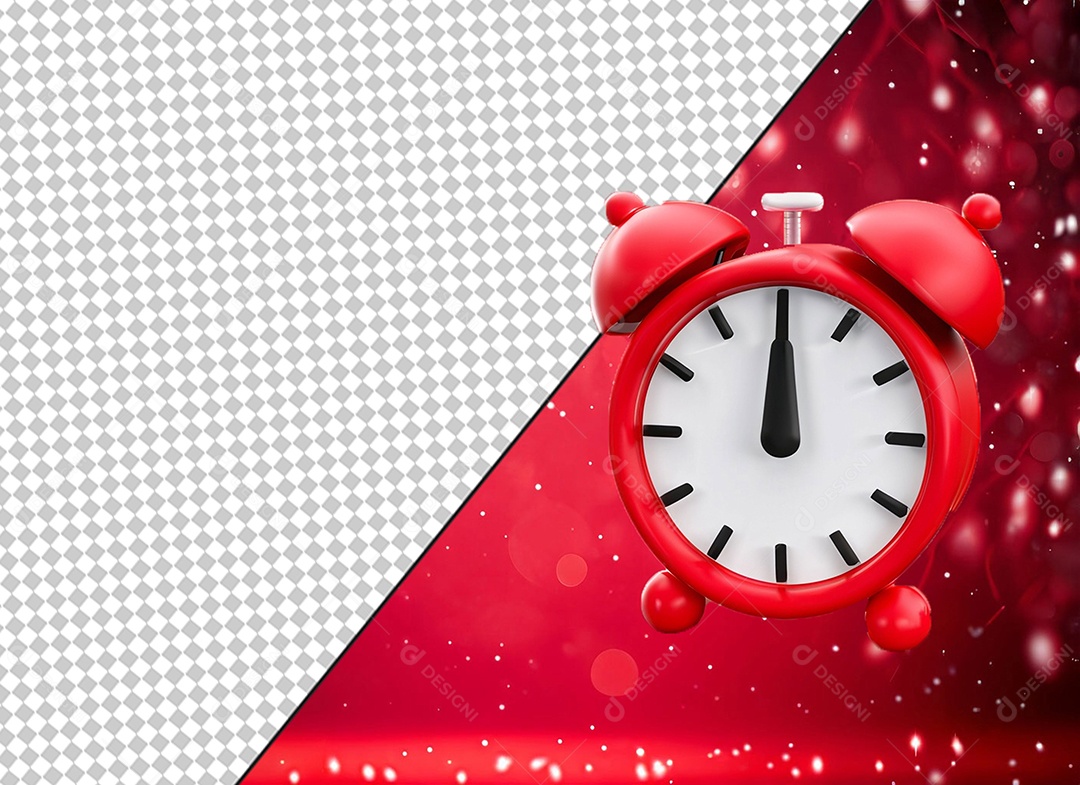 Despertador Alarme Relógio Vermelho Elemento 3D para Composição PSD