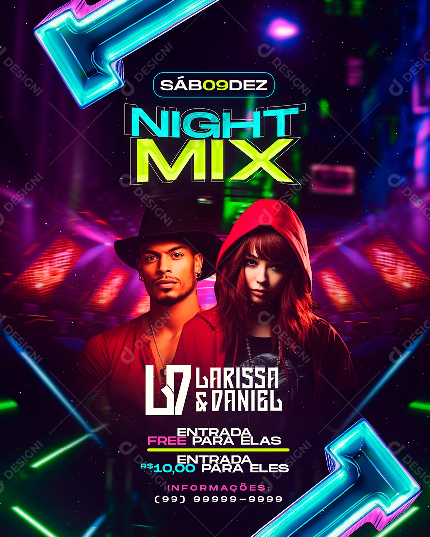 Flyer Night Mix Larissa & Daniel Social Media PSD Editável