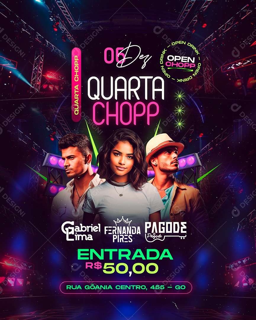 Flyer Quarta Chopp Gabriel Lima Fernanda Pires Pagode do Pagode Social Media PSD Editável