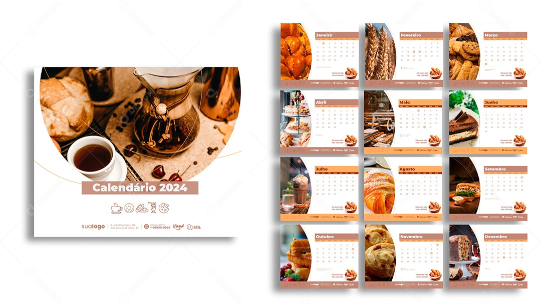 Modelo de Calendário Padaria 2024 PSD Editável