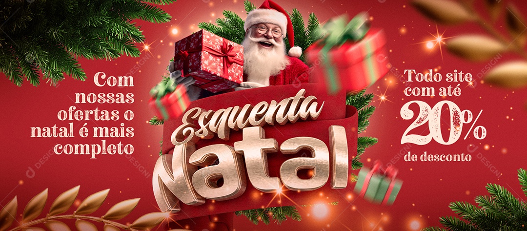 Social Media Banner Esquenta Natal Todo Site com Até 20% de Desconto Com nossas Ofertas o Natal é Mais Completo PSD Editável
