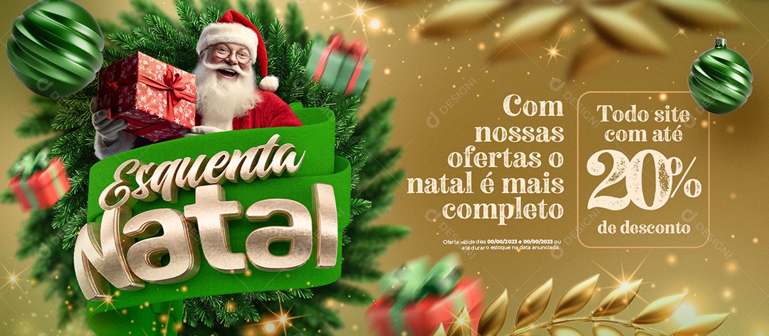 Banner Esquenta Natal Todo Site com Até 20% de Desconto Com nossas Ofertas o Natal é Mais Completo Social Media PSD Editável