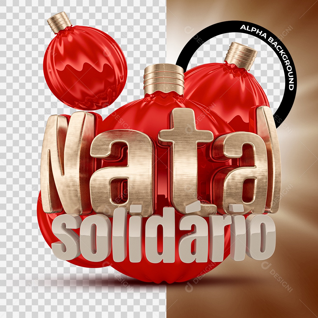Natal Solidário Selo 3D Vermelho e Dourado para Composição PSD