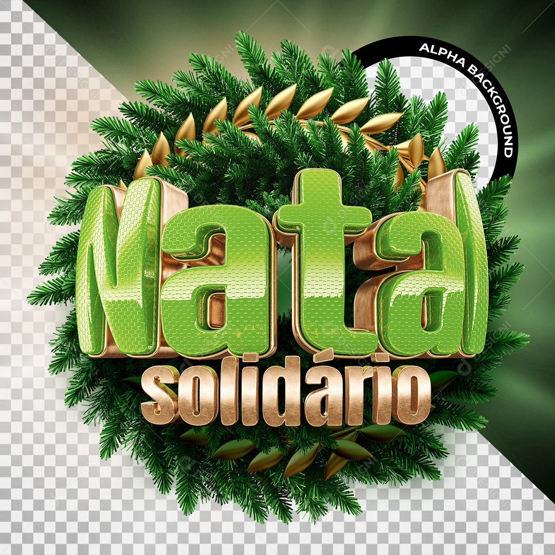 Natal Solidário Selo 3D Verde e Dourado para Composição PSD