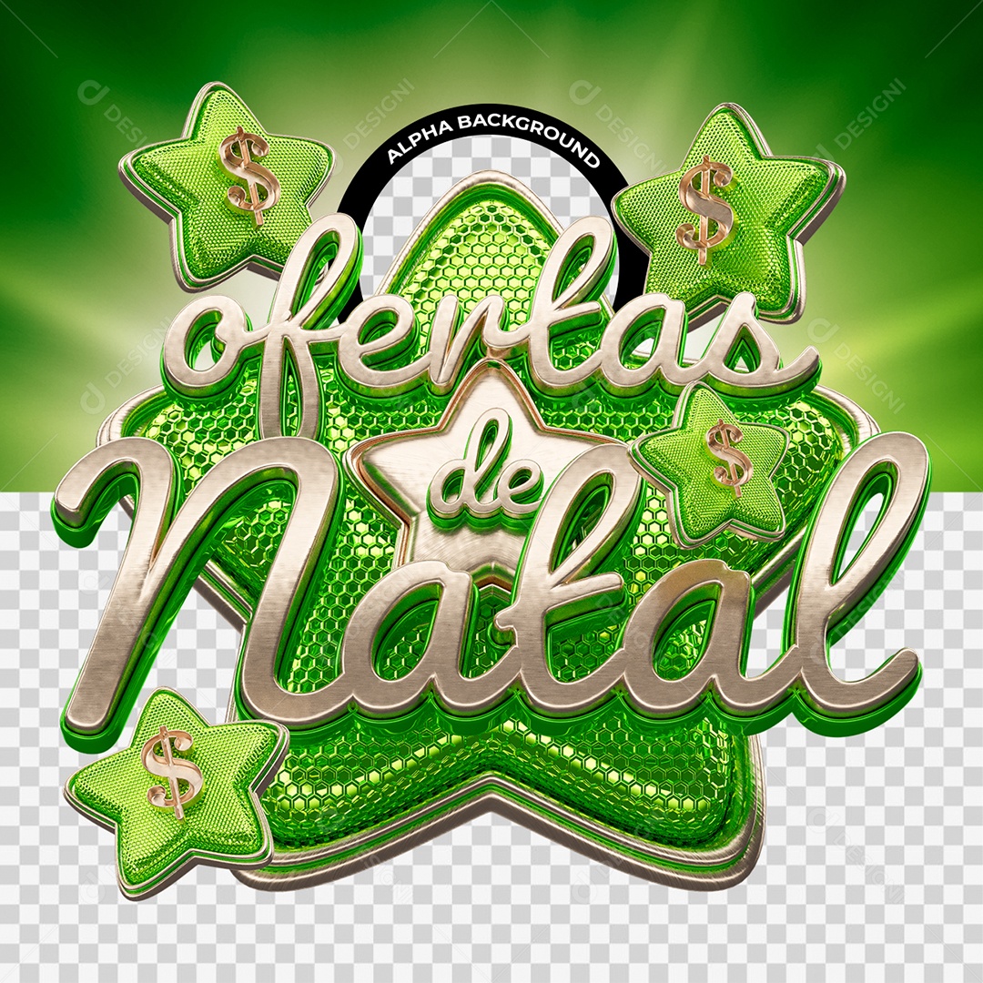Ofertas de Natal Selo 3D Verde e Dourado para Composição PSD