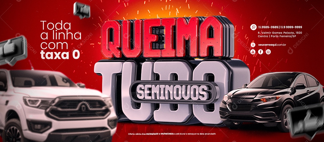 Social Media Banner Queima Tudo Seminovos Toda a Linha com Taxa 0 PSD Editável