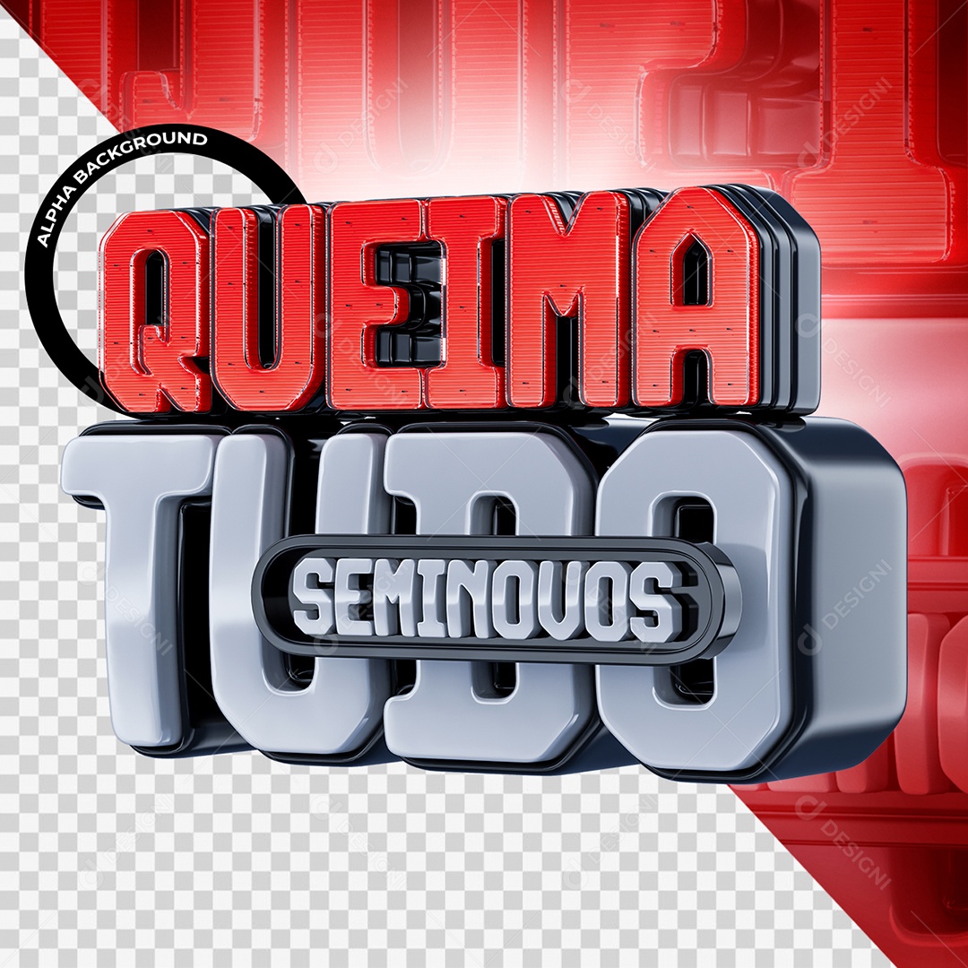 Queima Tudo Seminovos Selo 3D Branco e Vermelho para Composição PSD