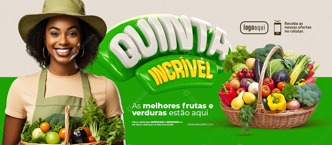 Banner Quinta Incrível Hortifruti As Melhores Frutas e Verduras Estão Aqui Social Media PSD Editável