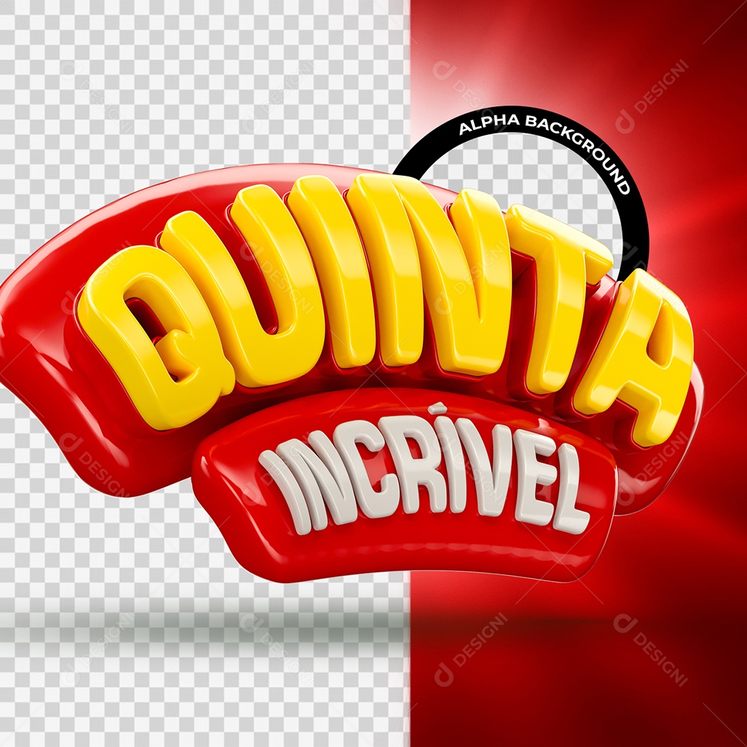 Quinta Incrível Selo 3D Vermelho Amarelo e Branco para Composição PSD