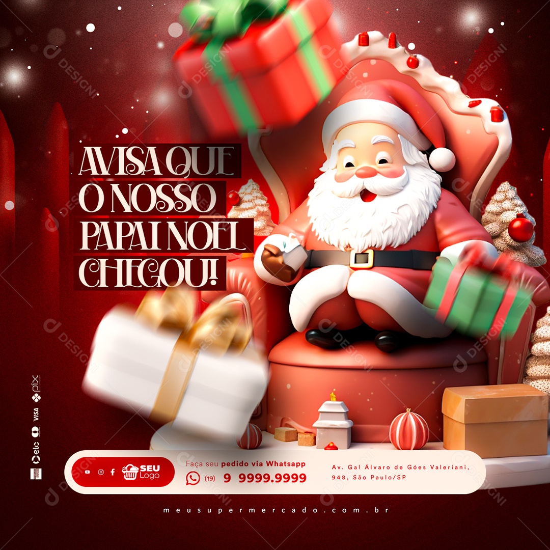 Supermercado Feliz Natal Avisa Que o Nosso Papai Noel Chegou Social Media PSD Editável