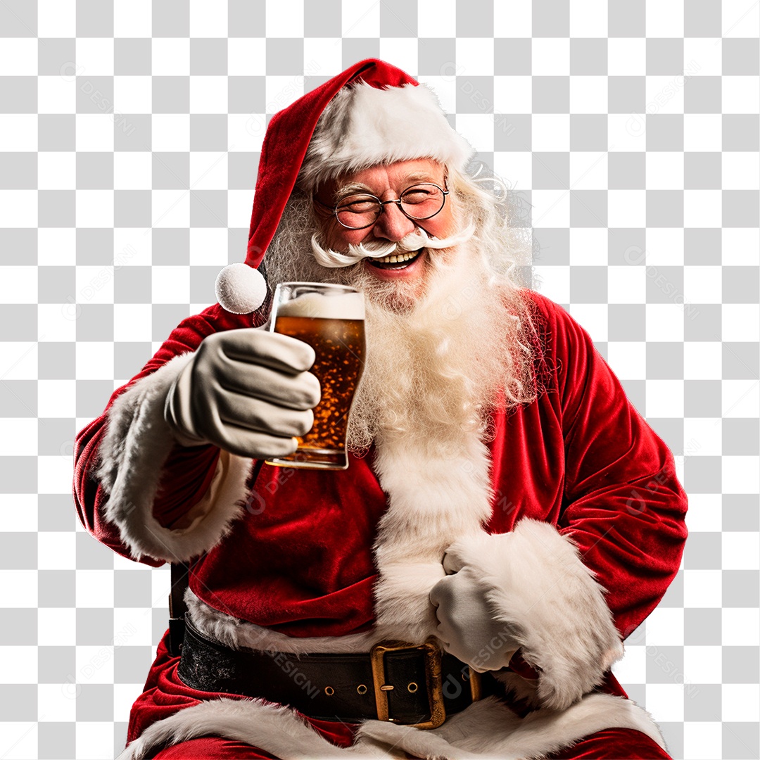 Papai Noel Segurando Copo de Cerveja PNG Transparente
