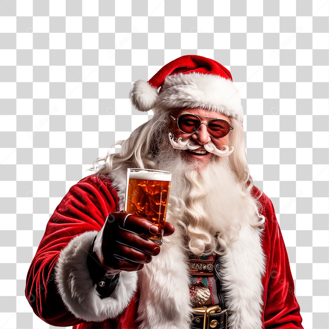 Papai Noel Segurando Copo de Cerveja PNG Transparente