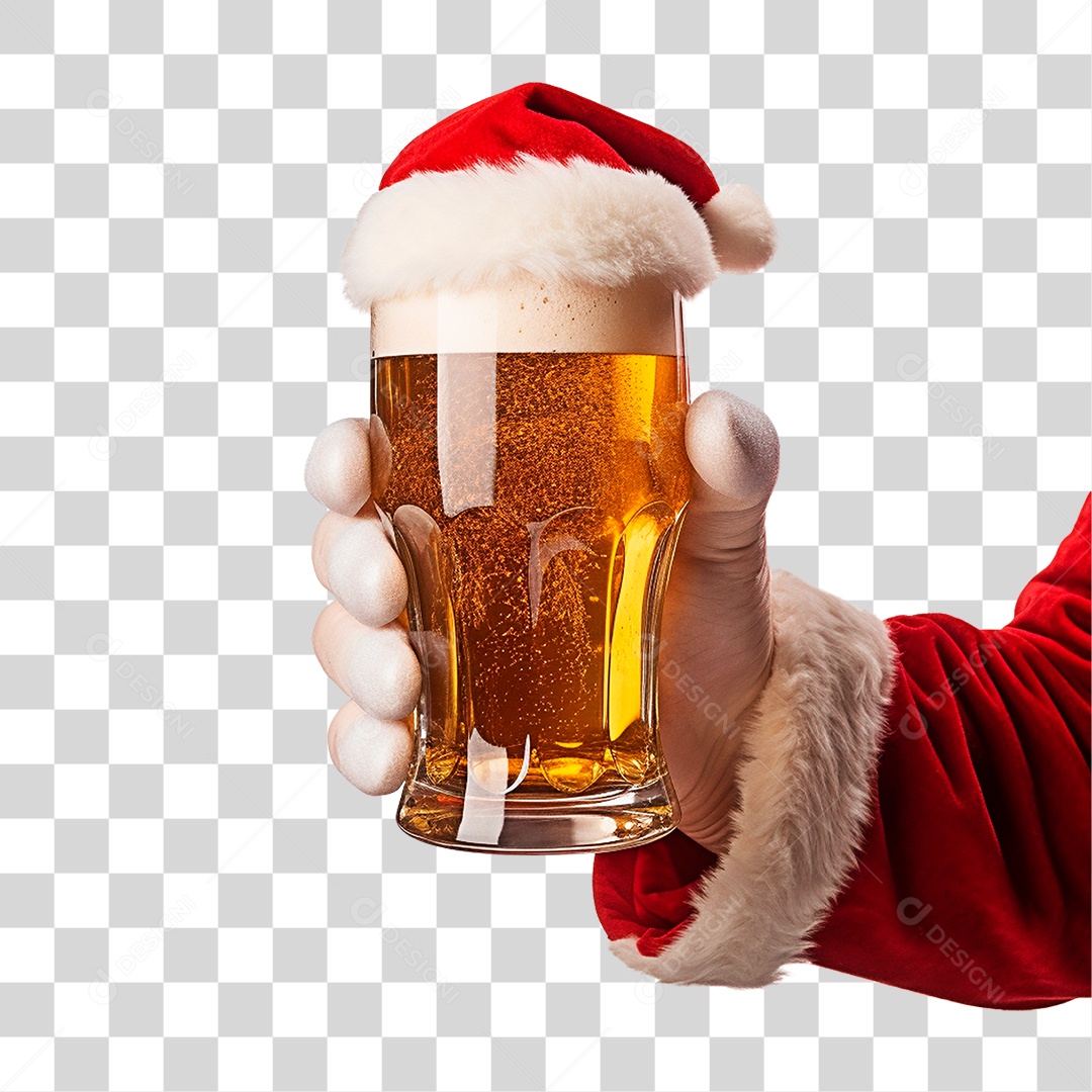 Papai Noel Segurando Copo de Cerveja PNG Transparente