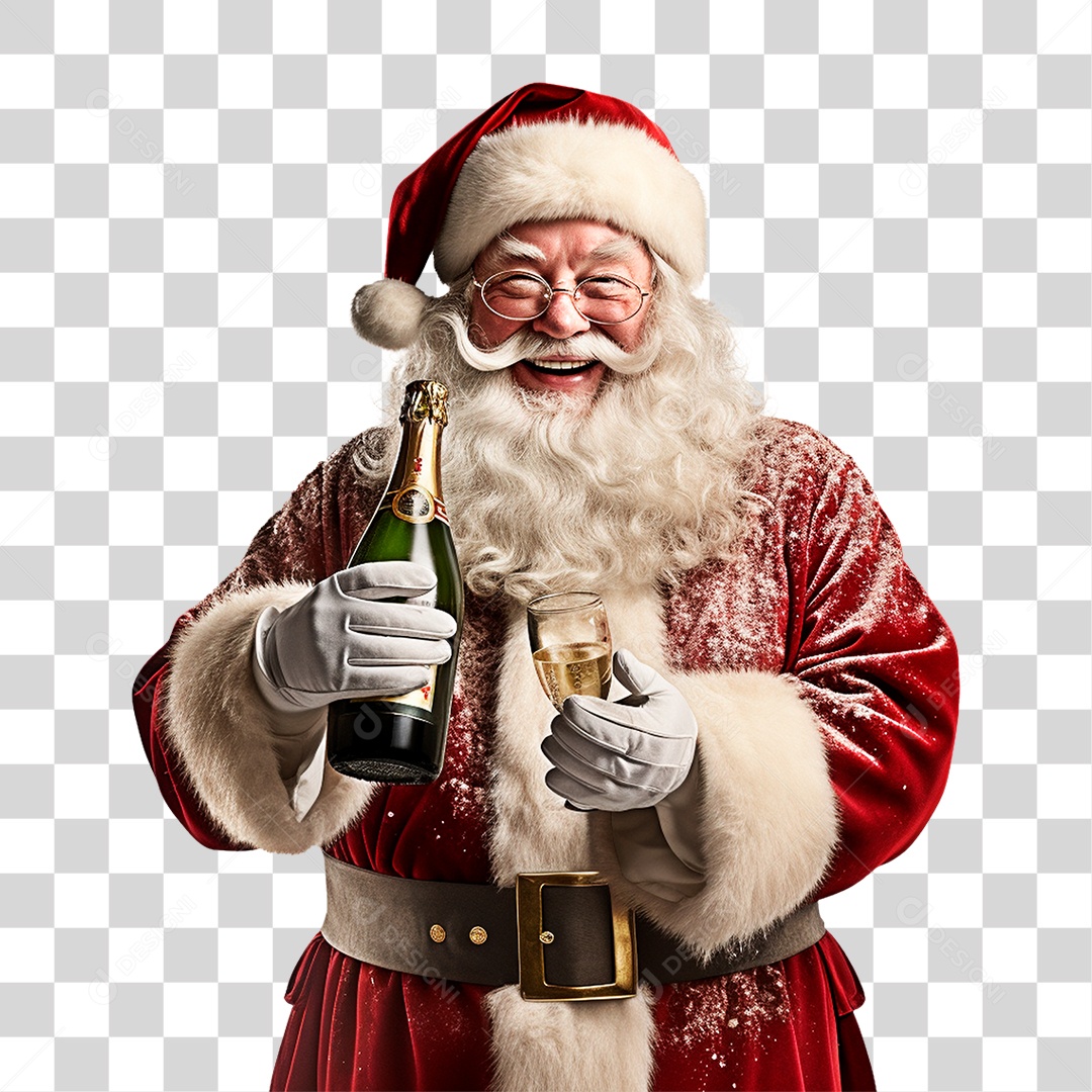 Papai Noel Segurando Garrafa de Champanhe PNG Transparente