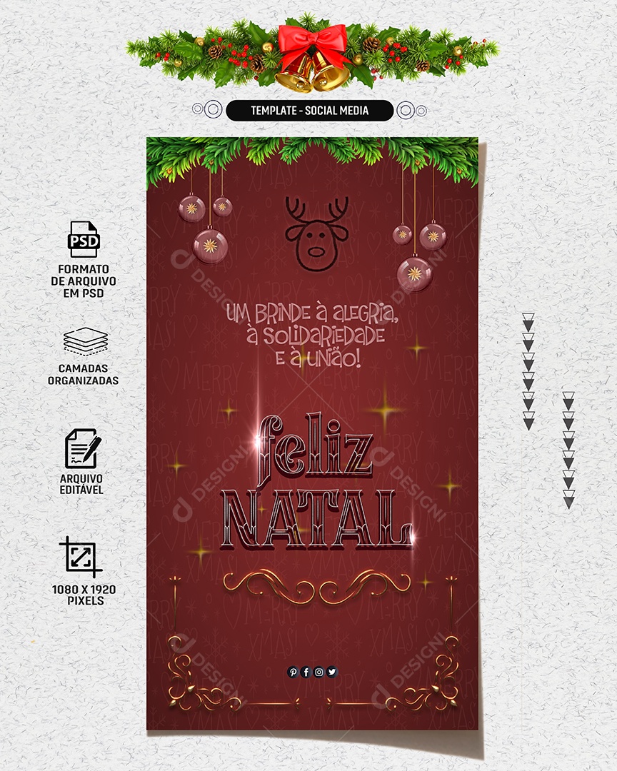 Social Media Story Feliz Natal Um Brinde a Alegria PSD Editável