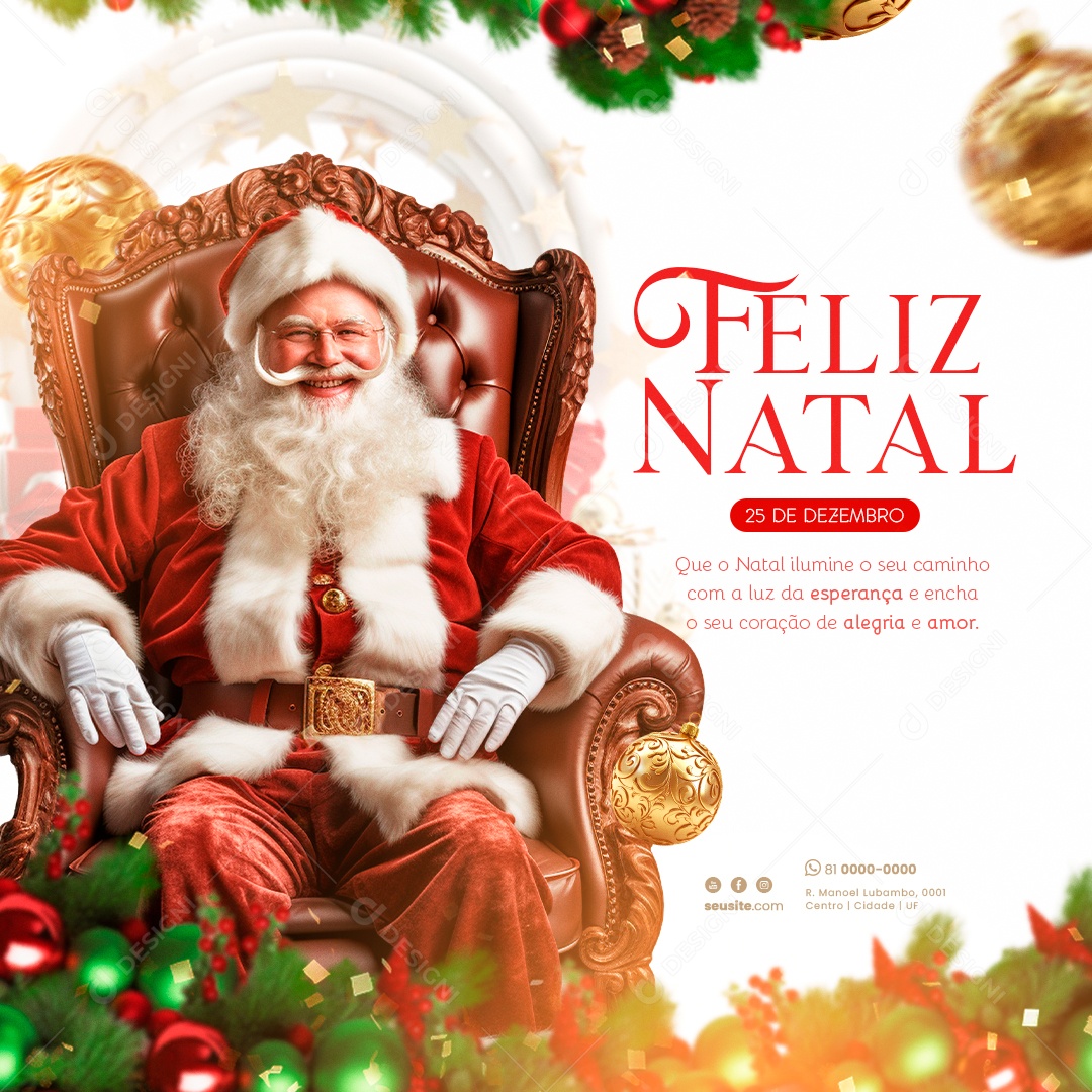 Feliz Natal 25 De Dezembro Alegria e Amor Social Media PSD Editável