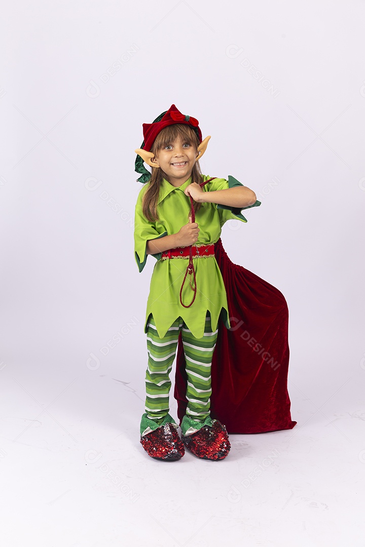 Linda menina fantasiada de duende de natal