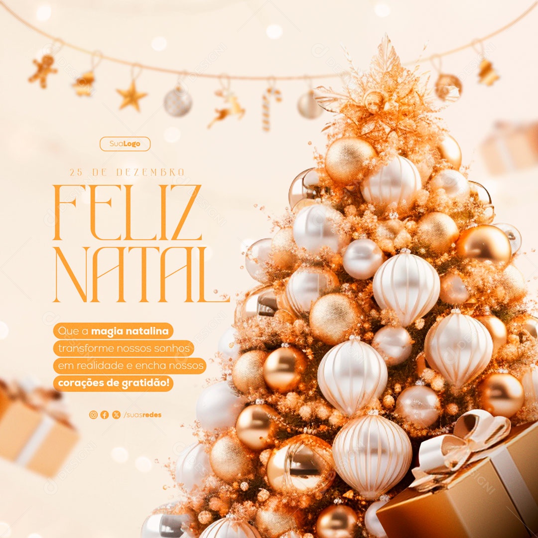 Feliz Natal 25 De Dezembro que a Magia Transforme nossos Sonhos em Realidade Social Media PSD Editável