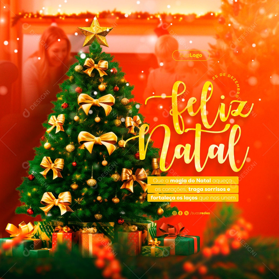 Feliz Natal 25 De Dezembro que a Magia Aqueça nossos Corações Traga Sorrisos e Fortaleça os Laços Social Media PSD Editável
