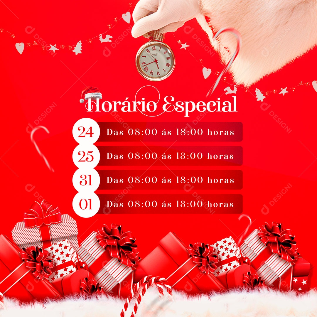 Horário Especial De Natal Social Media PSD Editável