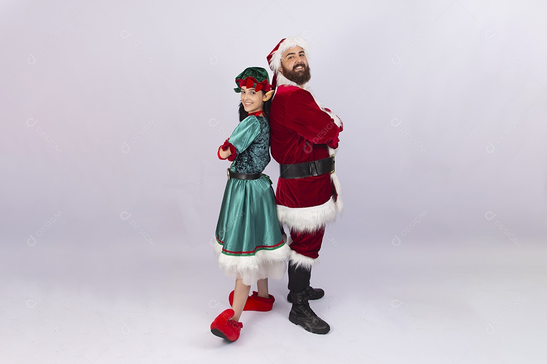 Papai Noel e duende sobre fundo branco