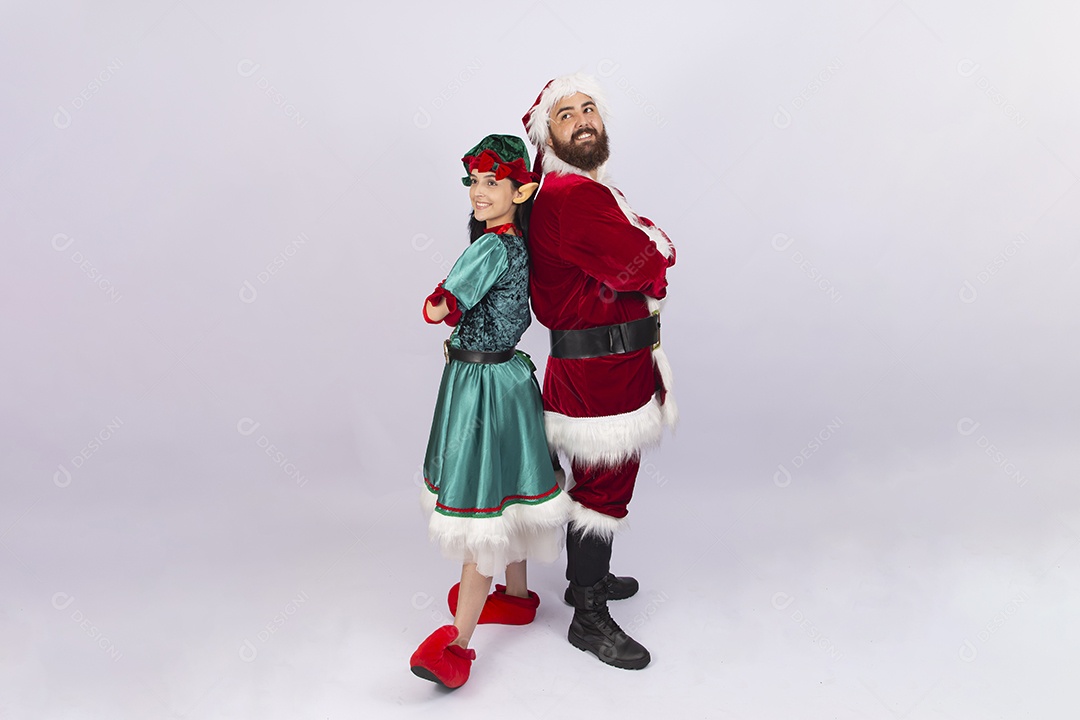 Papai Noel e duende sobre fundo branco