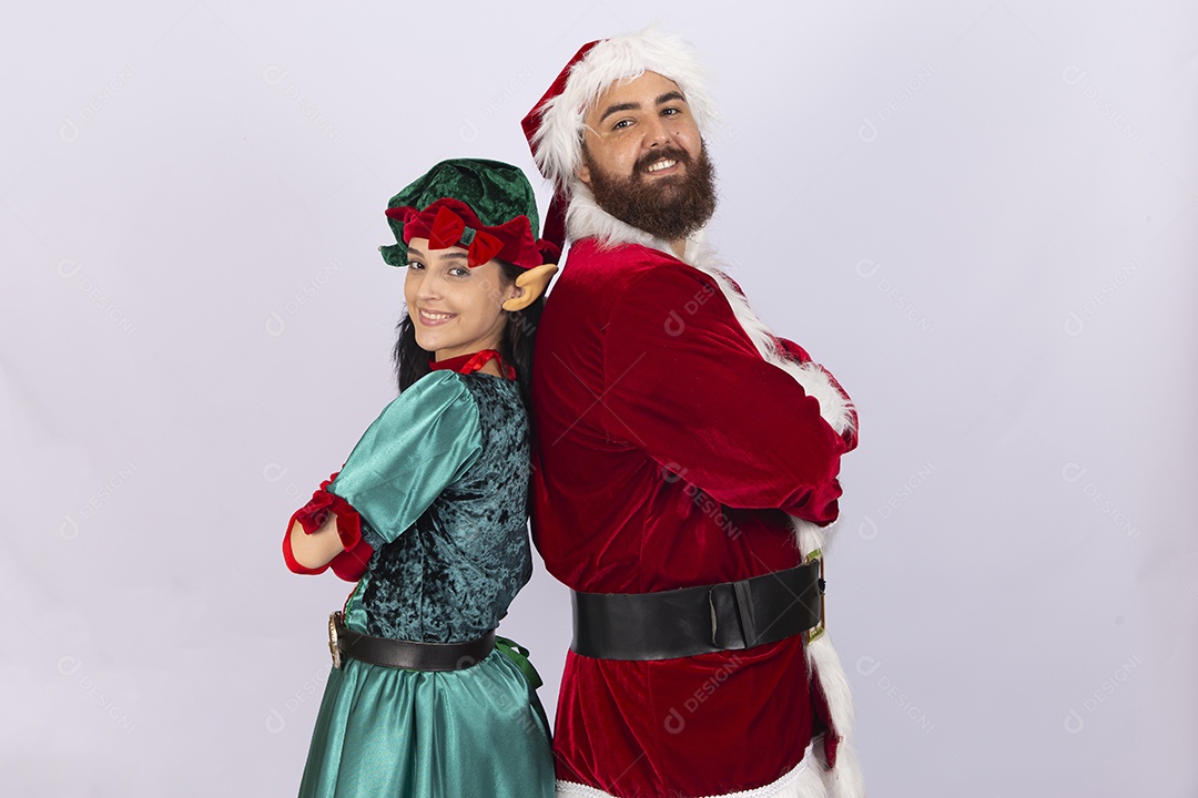 Papai Noel e duende sobre fundo branco