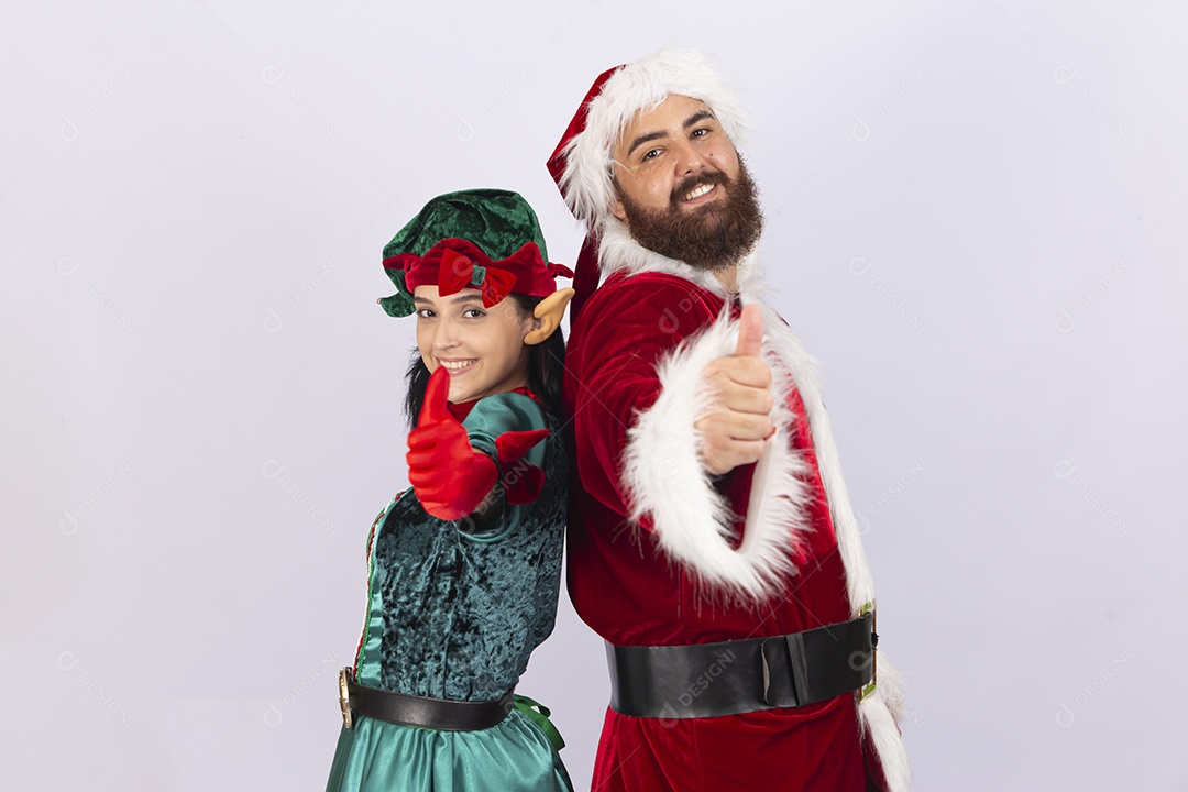Papai Noel e duende sobre fundo branco