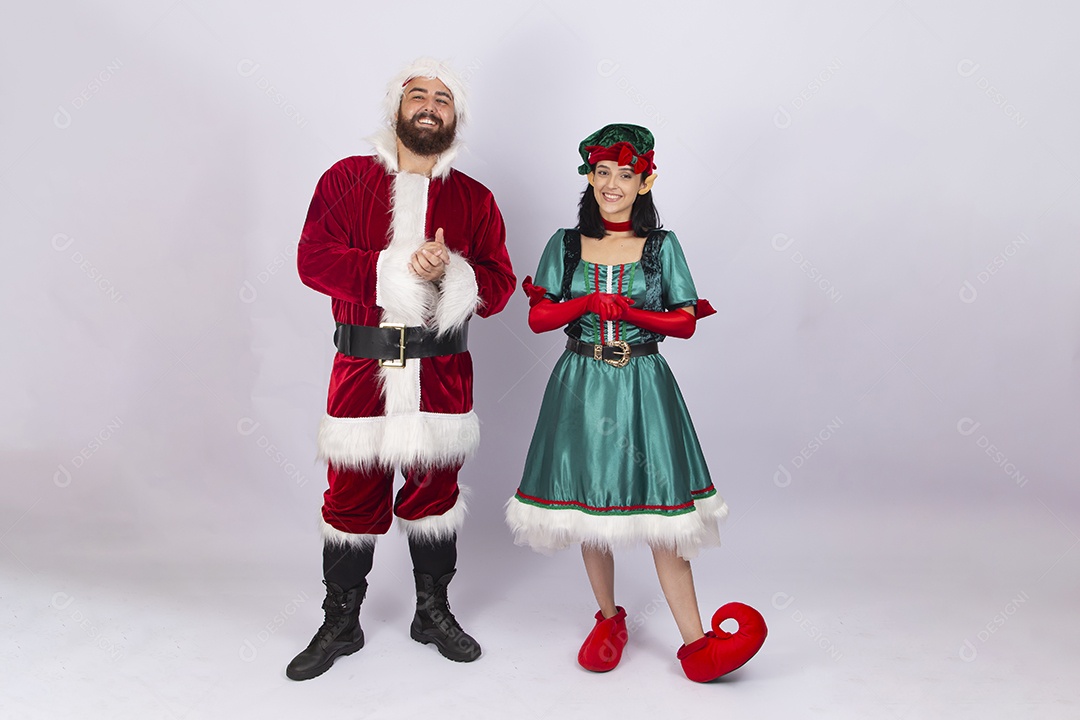 Papai Noel e duende sobre fundo branco