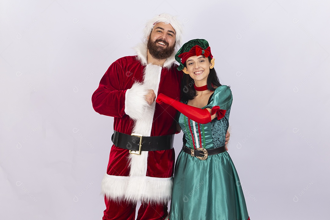 Papai Noel e duende sobre fundo branco